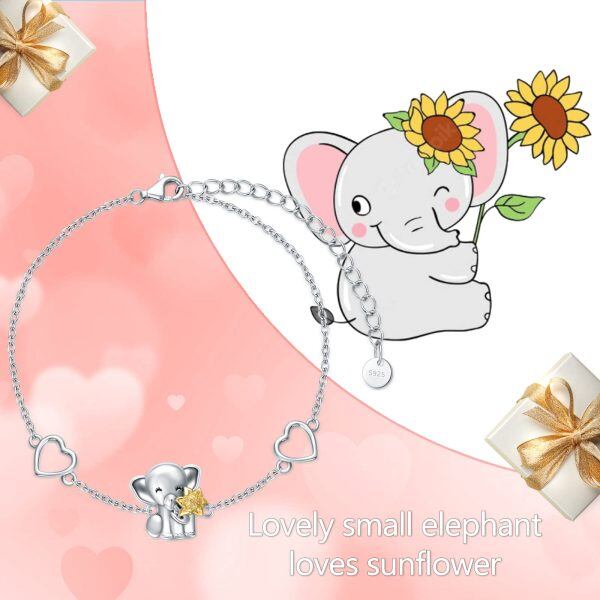 Sterling Silver Elephant Sunflower Bracelet-5