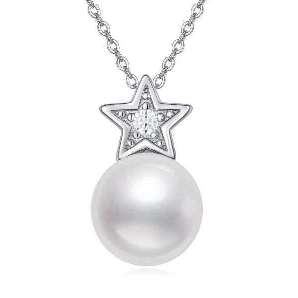 Sterling Silver Star Pearl Necklace-0