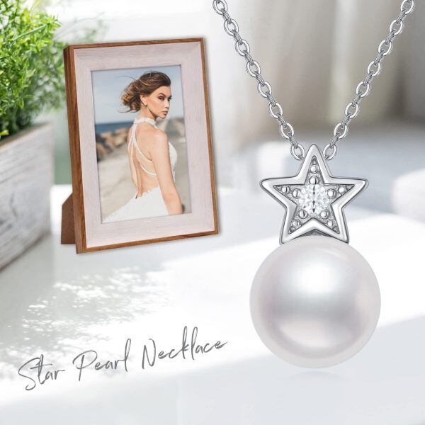 Sterling Silver Star Pearl Necklace-2