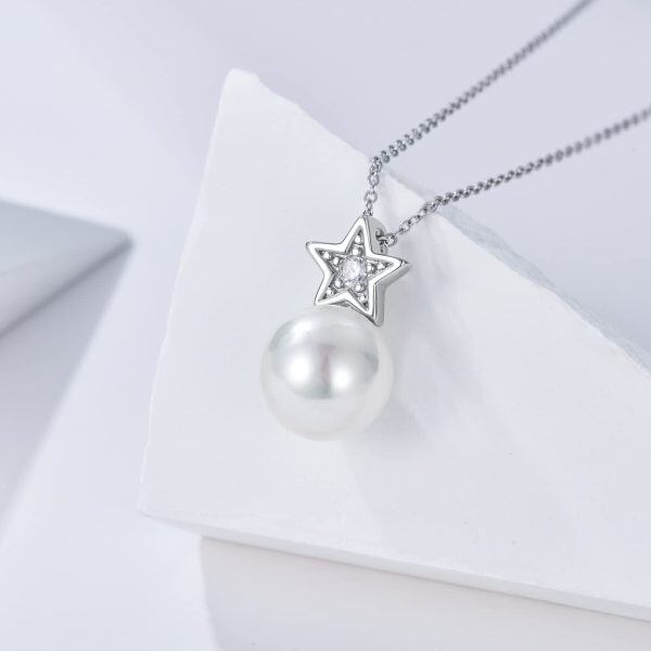 Sterling Silver Star Pearl Necklace-4