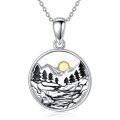 wholesale 925 Sterling Silver Mountain Landscape Gold Sun Charm Pendant Necklace-0-0