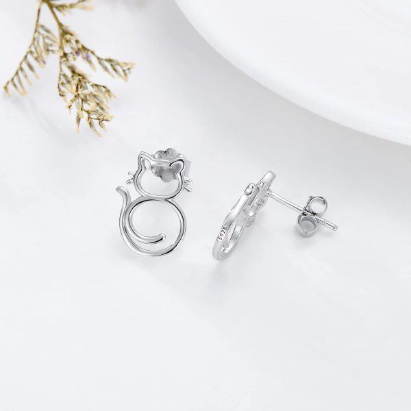 Sterling Silver Cat Stud Earrings-2