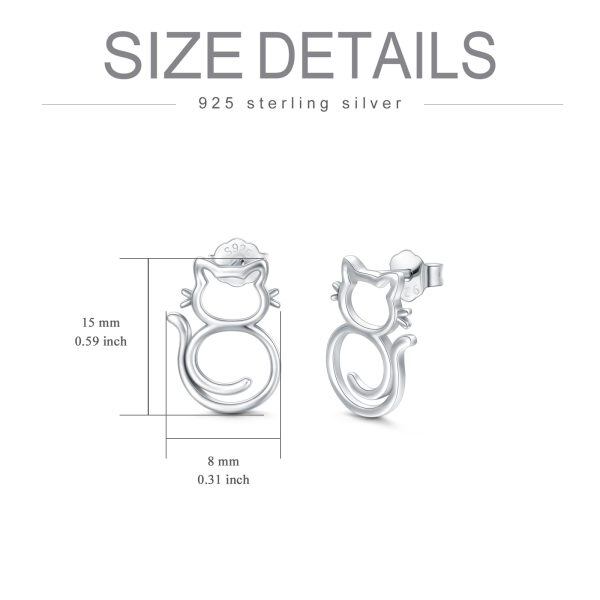 Sterling Silver Cat Stud Earrings-5