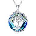 wholesale 925 Sterling Silver Blue Crystal Tree of Life Pendant Necklace for Women-0-0