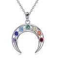 wholesale 925 Sterling Silver Rainbow CZ Crescent Moon Pendant Necklace for Women-0-0