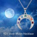 wholesale 925 Sterling Silver Rainbow CZ Crescent Moon Pendant Necklace for Women-0-3
