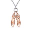 wholesale 925 Sterling Silver Rose Gold Plated Ballerina Shoes Pendant Necklace with Cubic Zirconia for Women-0-0