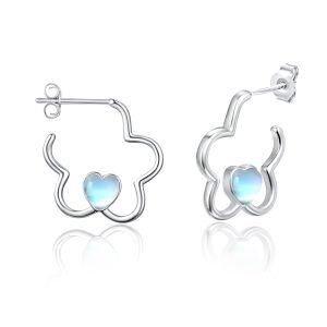 Sterling Silver Heart Flower Earrings-0