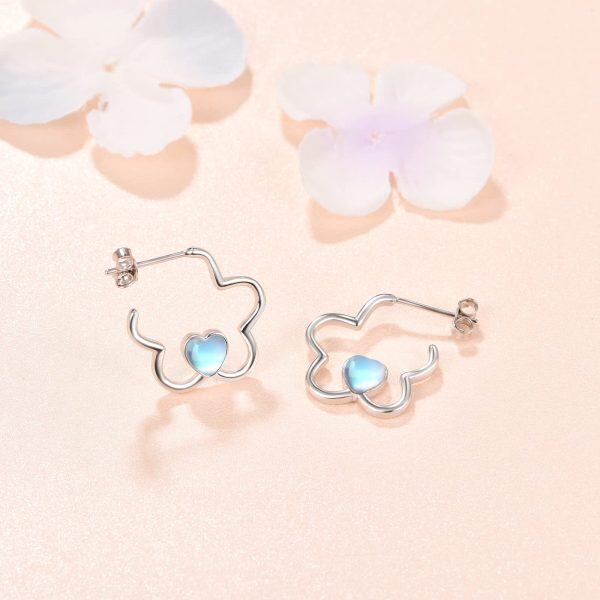 Sterling Silver Heart Flower Earrings-3