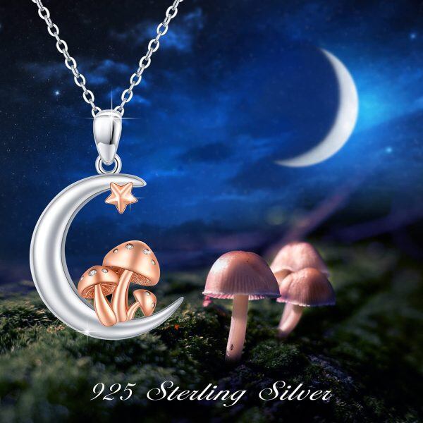 Sterling Silver Mushroom Moon Necklace-2