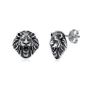 Sterling Silver Lion Stud Earrings-0