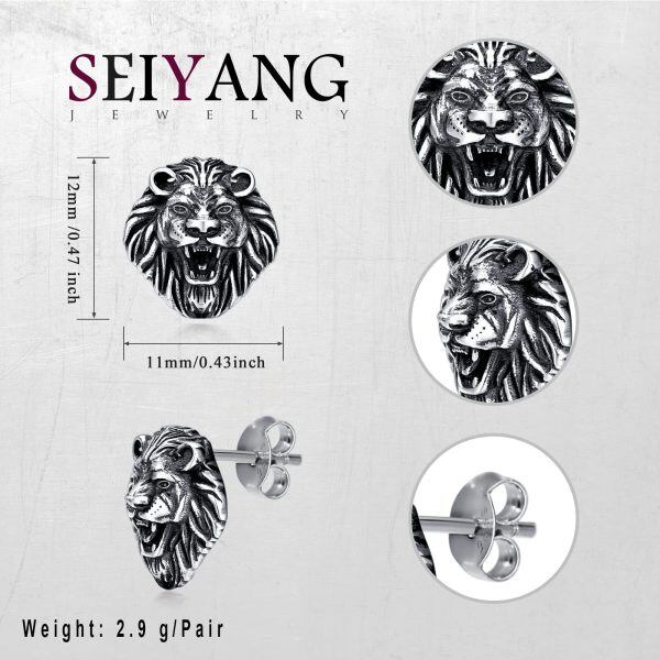 Sterling Silver Lion Stud Earrings-1