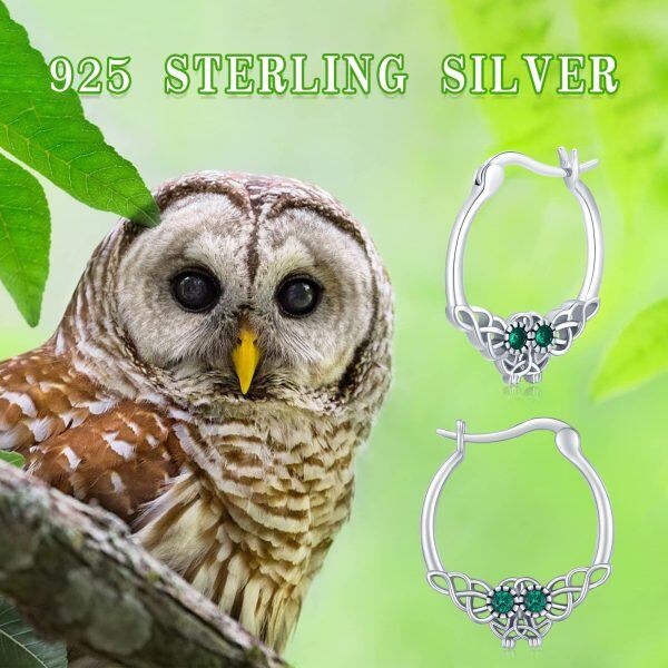 Sterling Silver Owl Hoop Earrings-3