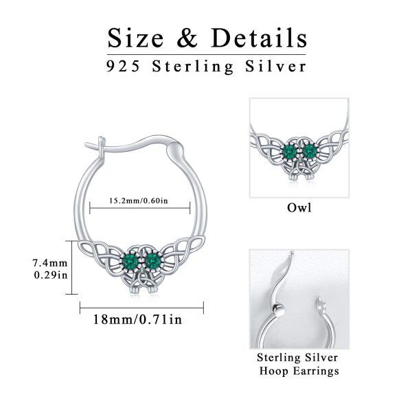 Sterling Silver Owl Hoop Earrings-5