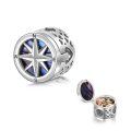 wholesale 925 Sterling Silver Compass Photo Charm with Mother of Pearl Insert - Fits Pandora Bracelets-0-0