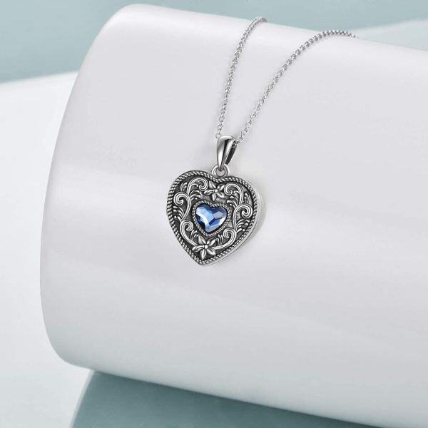 Sterling Silver Flower Heart Necklace-2