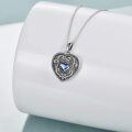 wholesale 925 Sterling Silver Blue Crystal Heart Photo Locket Pendant Necklace for Women-0-2
