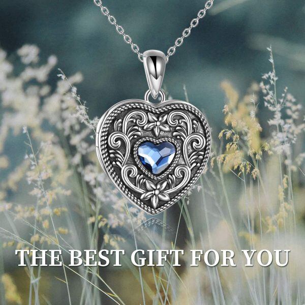 Sterling Silver Flower Heart Necklace-5