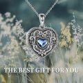 wholesale 925 Sterling Silver Blue Crystal Heart Photo Locket Pendant Necklace for Women-0-5