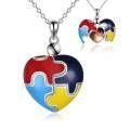 wholesale 925 Sterling Silver Puzzle Heart Autism Awareness Photo Locket Pendant Necklace for Women-0-0
