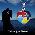 wholesale 925 Sterling Silver Puzzle Heart Autism Awareness Photo Locket Pendant Necklace for Women-0-5