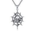 wholesale 925 Sterling Silver Spider Web Skull Pendant Necklace for Women-0-0