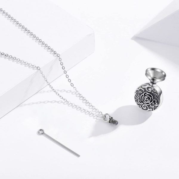 Sterling Silver Rose Urn Necklace-2