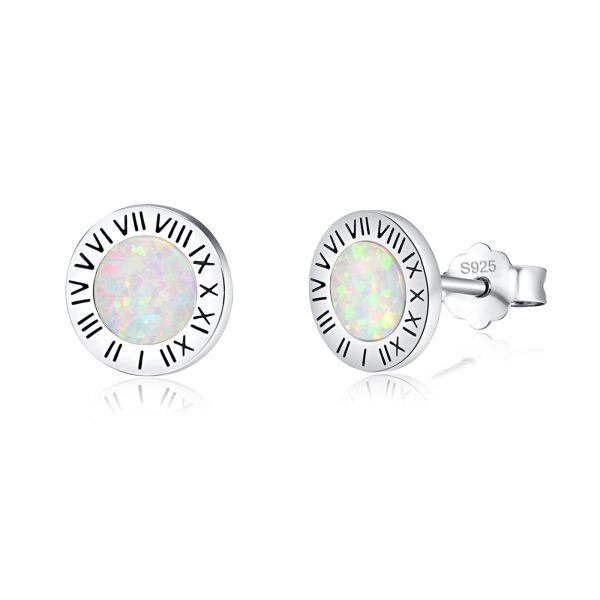 Sterling Silver Opal Stud Earrings-0