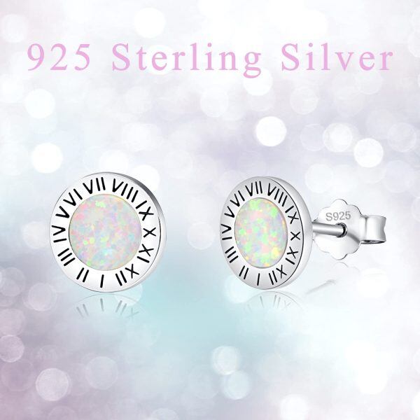 Sterling Silver Opal Stud Earrings-3