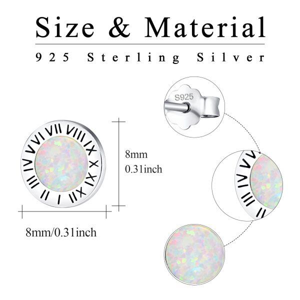 Sterling Silver Opal Stud Earrings-4