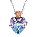 wholesale 925 Sterling Silver Heart-Shaped Purple Crystal Rose Flower Pendant Necklace for Women Romantic Valentine's Day s-0-0
