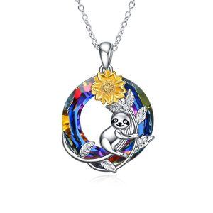 Sterling Silver Sloth Sunflower Necklace-0