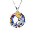 wholesale 925 Sterling Silver Rainbow Crystal Moon & Sloth with Gold Plated Sunflower Pendant Necklace for Women-0-0