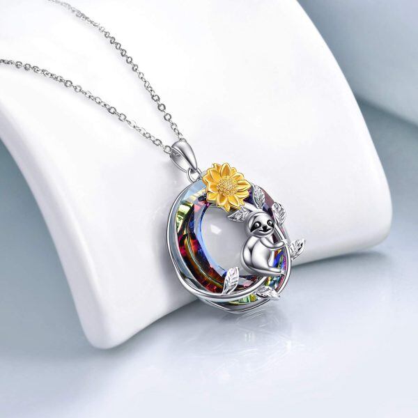 Sterling Silver Sloth Sunflower Necklace-2