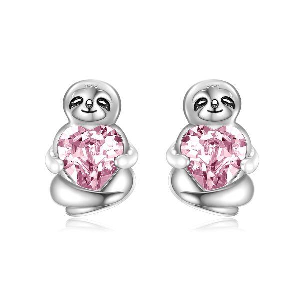 Sterling Silver Sloth Stud Earrings-0