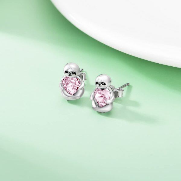 Sterling Silver Sloth Stud Earrings-1