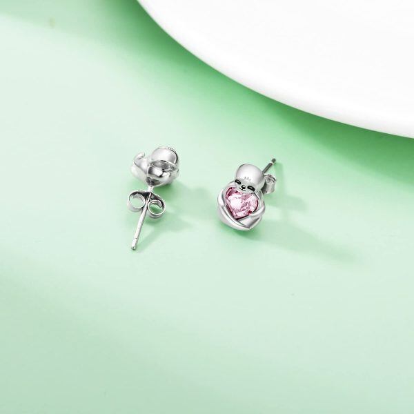 Sterling Silver Sloth Stud Earrings-2