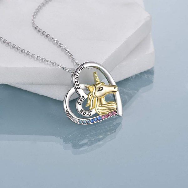 Sterling Silver Heart Unicorn Necklace-5