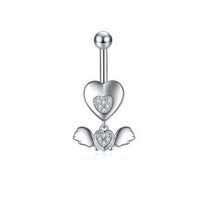 Sterling Silver Heart Wings Belly Button Rings-0