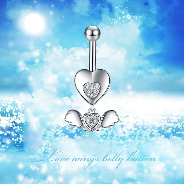 Sterling Silver Heart Wings Belly Button Rings-2