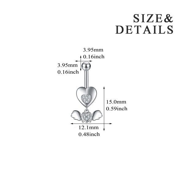 Sterling Silver Heart Wings Belly Button Rings-5