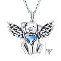 wholesale 925 Sterling Silver Angel Dog with Blue Heart Stone Pet Urn Pendant Necklace for Women-0-0