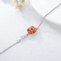 wholesale 925 Sterling Silver Rose Charm Cremation Jewelry Bracelet with Red Crystal and Leaf Pendant for Women-0-3