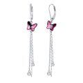 wholesale 925 Sterling Silver Pink Crystal Butterfly Dangle Earrings for Women-0-0