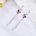wholesale 925 Sterling Silver Pink Crystal Butterfly Dangle Earrings for Women-0-2