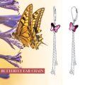 wholesale 925 Sterling Silver Pink Crystal Butterfly Dangle Earrings for Women-0-3