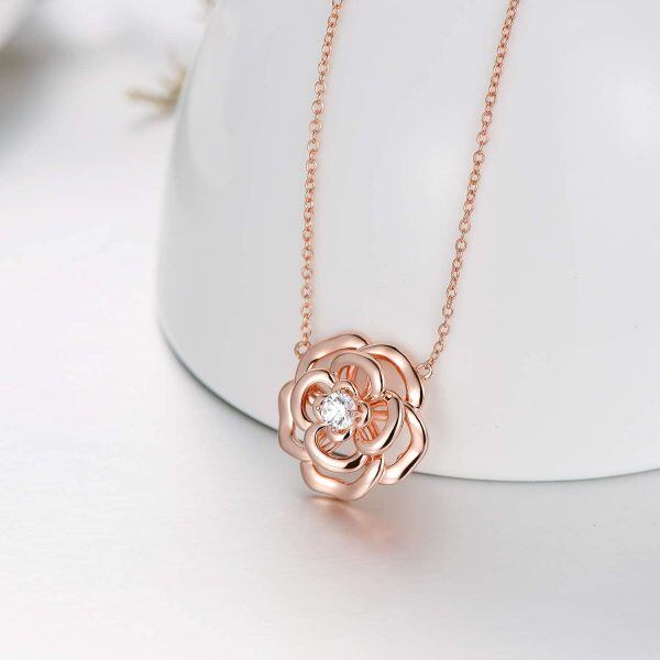 Sterling Silver Rose Necklace-2