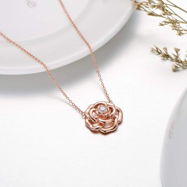 Sterling Silver Rose Necklace-3