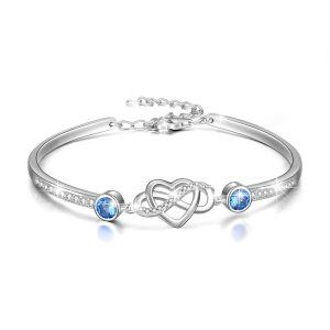 Sterling Silver Heart Bangle Bracelet-0