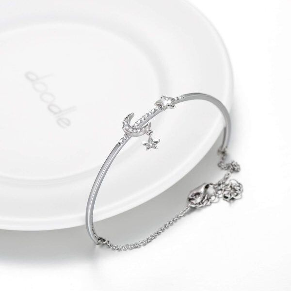 Sterling Silver Moon Star Bangle Bracelet-1